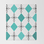 Atomic Age 1950s Diamonds Starbursts Turquoise Throw Blanket Gallery Image 2