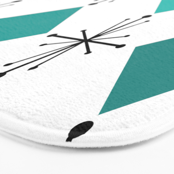 Atomic Age 1950s Diamonds Starbursts Turquoise Bath Mat Gallery Image 3