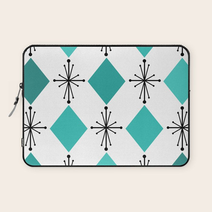 Atomic Age 1950s Diamonds Starbursts Turquoise Laptop Sleeve Gallery Image 1