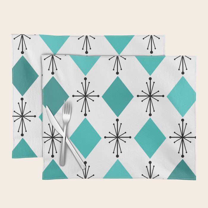Atomic Age 1950s Diamonds Starbursts Turquoise Placemat Gallery Image 1