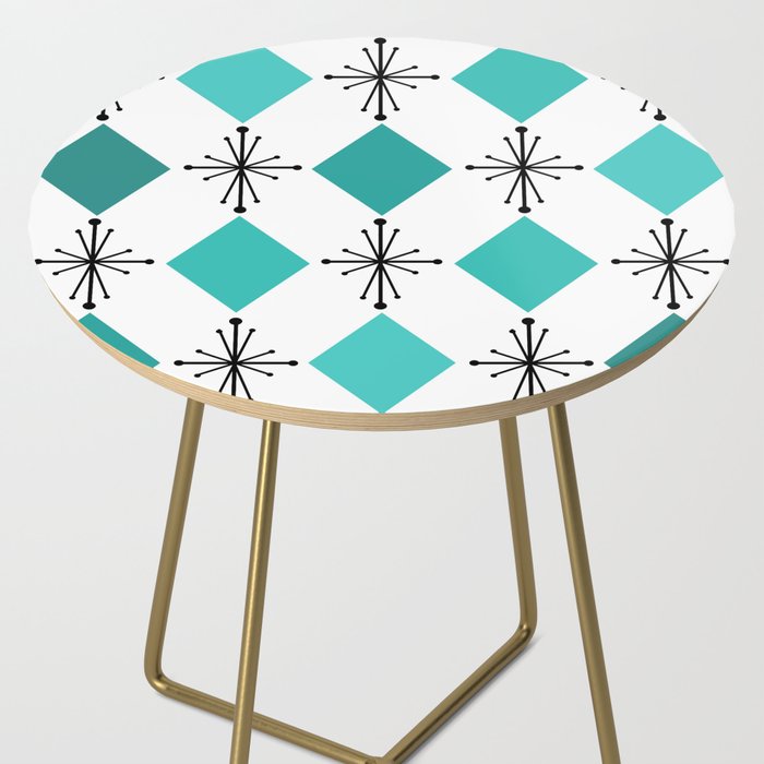 Atomic Age 1950s Diamonds Starbursts Turquoise Side Table Gallery Image 2