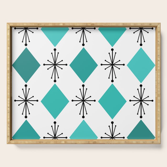 Atomic Age 1950s Diamonds Starbursts Turquoise Serving Tray Gallery Image 1