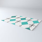 Atomic Age 1950s Diamonds Starbursts Turquoise Rug Gallery Image 3
