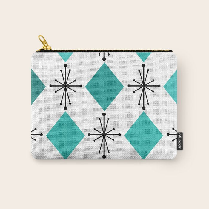 Atomic Age 1950s Diamonds Starbursts Turquoise Carry All Pouch Gallery Image 1