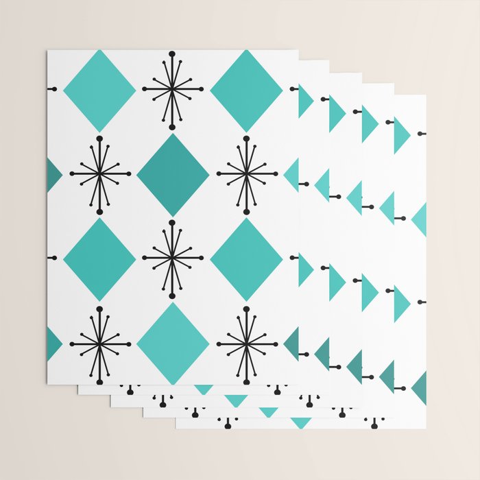 Atomic Age 1950s Diamonds Starbursts Turquoise Wrapping Paper Gallery Image 3