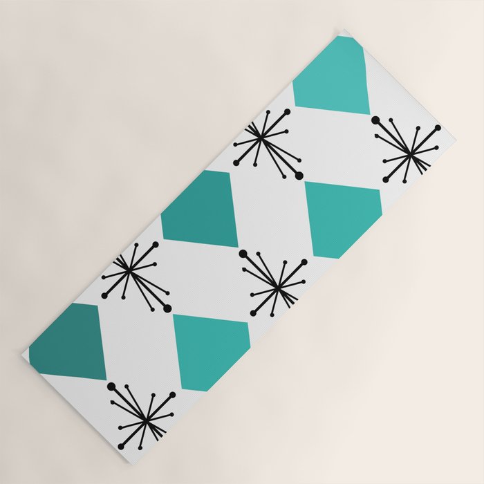 Atomic Age 1950s Diamonds Starbursts Turquoise Yoga Mat Gallery Image 1