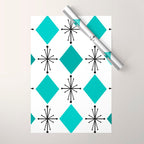 Atomic Age 1950s Diamonds Starbursts Turquoise Wrapping Paper Gallery Image 1