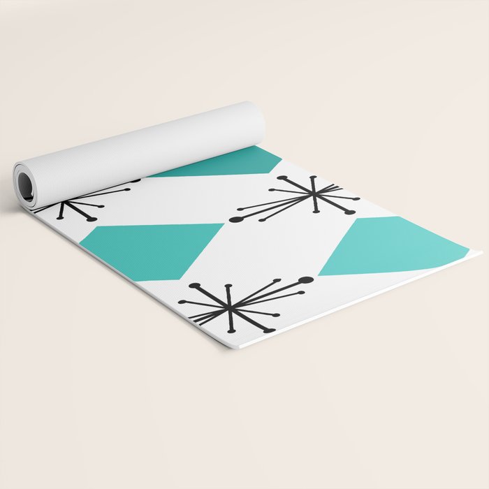 Atomic Age 1950s Diamonds Starbursts Turquoise Yoga Mat Gallery Image 2