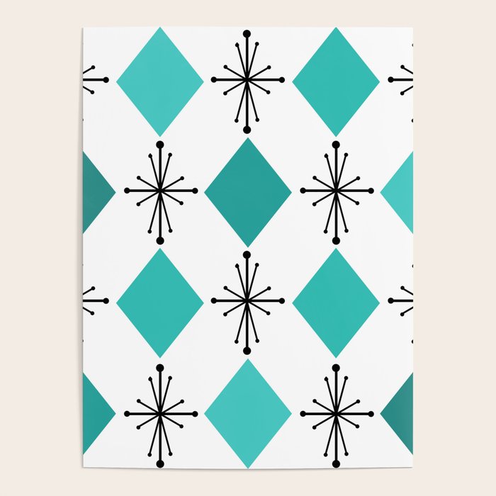 Atomic Age 1950s Diamonds Starbursts Turquoise Poster Gallery Image 4