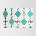 Atomic Age 1950s Diamonds Starbursts Turquoise Rug Gallery Image 2