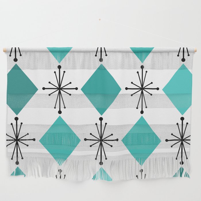 Atomic Age 1950s Diamonds Starbursts Turquoise Wall Hanging Gallery Image 1