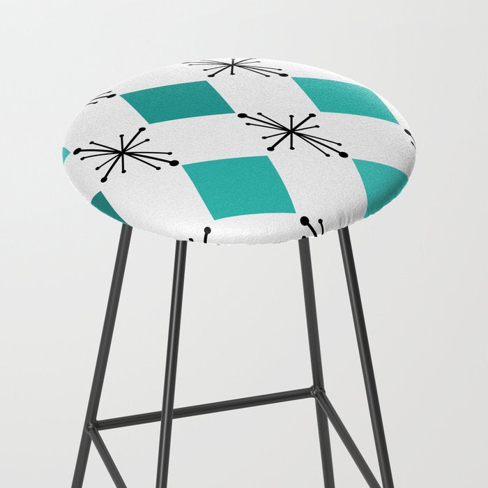 Atomic Age 1950s Diamonds Starbursts Turquoise Stool Gallery Image 2