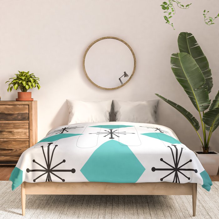 Atomic Age 1950s Diamonds Starbursts Turquoise Comforter Gallery Image 3