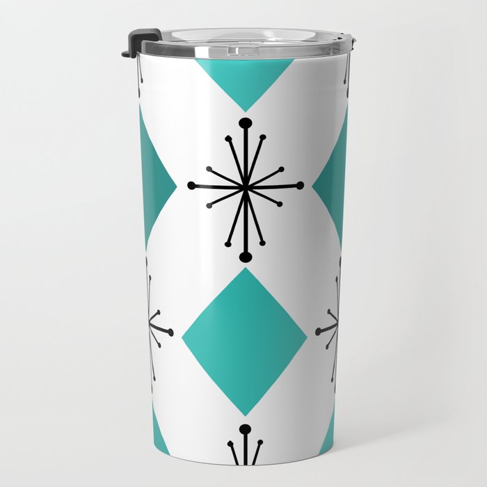 Atomic Age 1950s Diamonds Starbursts Turquoise Travel Mug Gallery Image 3