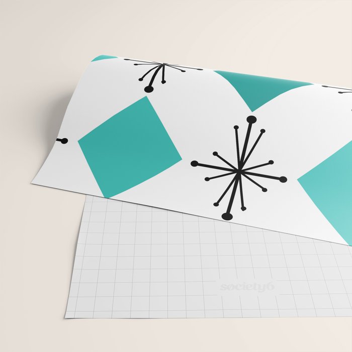 Atomic Age 1950s Diamonds Starbursts Turquoise Wrapping Paper Gallery Image 2
