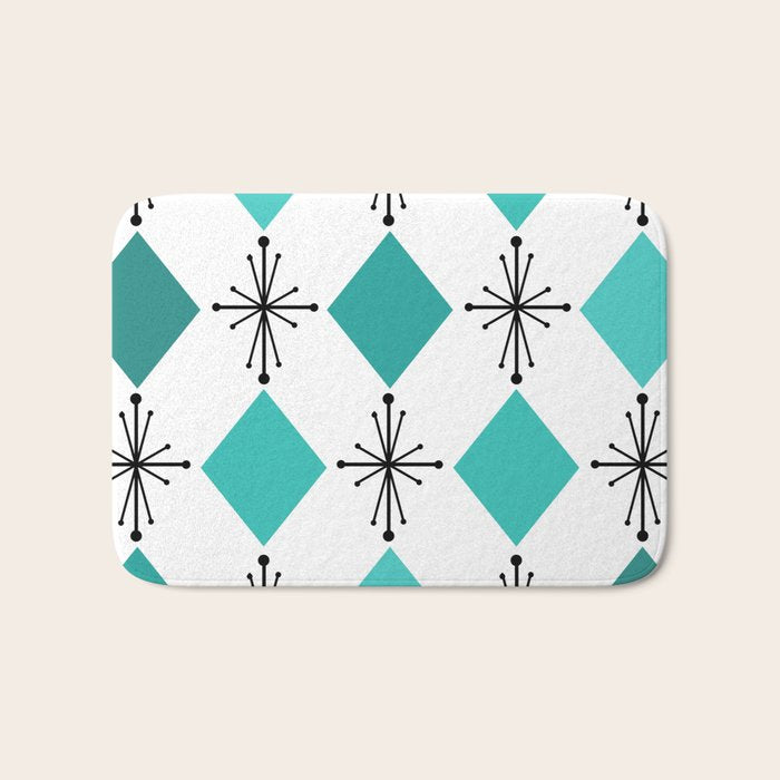 Atomic Age 1950s Diamonds Starbursts Turquoise Bath Mat Gallery Image 1