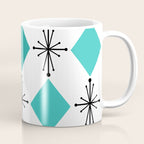 Atomic Age 1950s Diamonds Starbursts Turquoise Coffee Mug Gallery Image 1