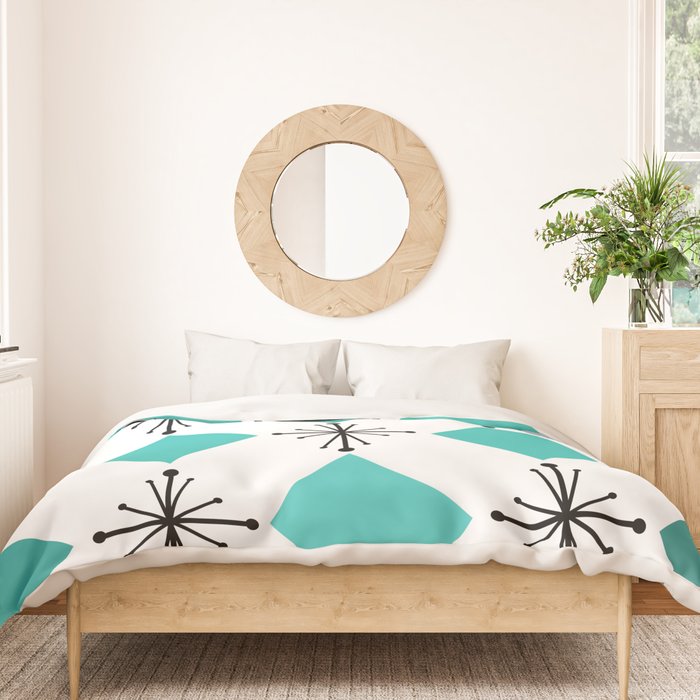 Atomic Age 1950s Diamonds Starbursts Turquoise Duvet Cover Gallery Image 3