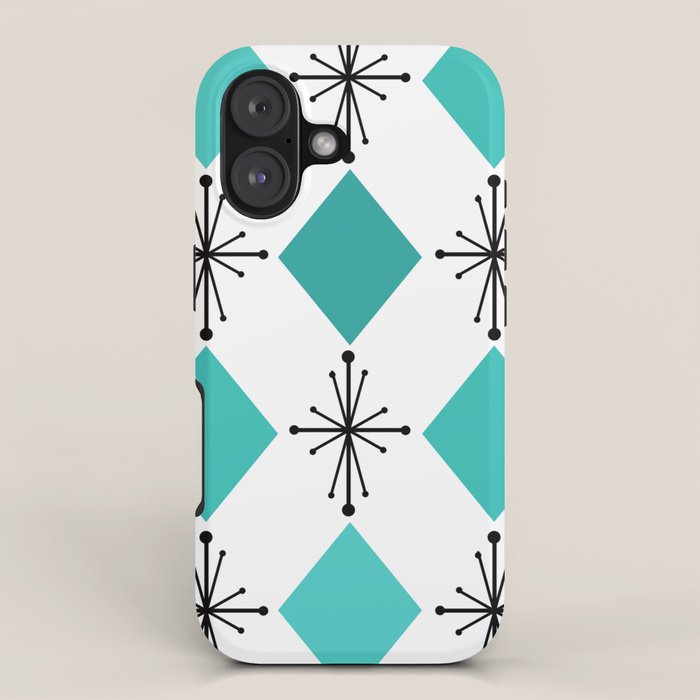 Atomic Age 1950s Diamonds Starbursts Turquoise iPhone Case Gallery Image 1