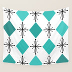 Atomic Age 1950s Diamonds Starbursts Turquoise Wall Tapestry Gallery Image 4