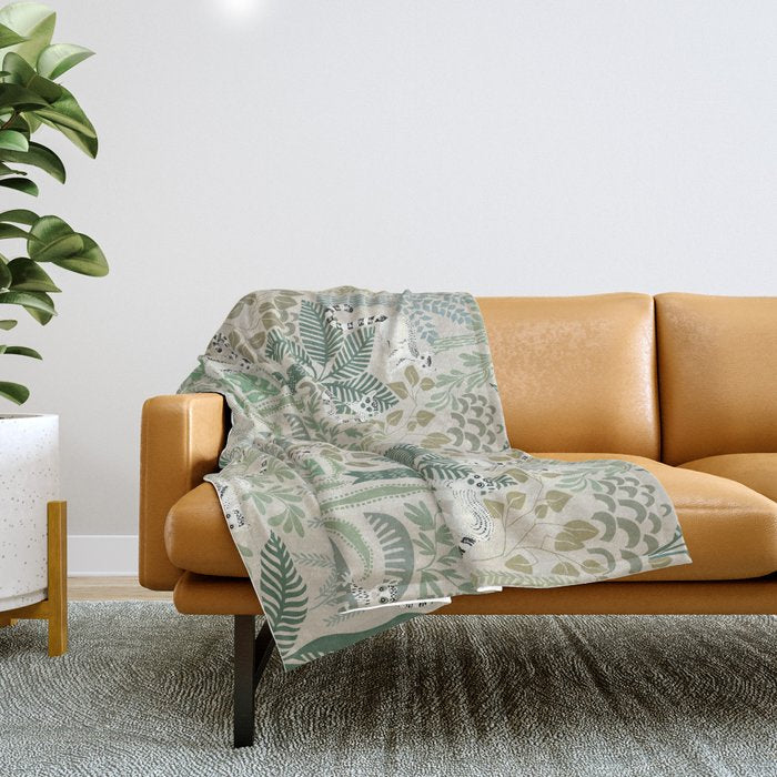 Jungle adventure natural green Throw Blanket Gallery Image 1