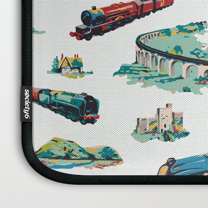 Busy Locomotives - Retro Children's Train Print Laptop Sleeve Gallery Image 3