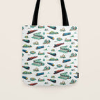 Busy Locomotives - Retro Children's Train Print Tote Bag Gallery Image 1