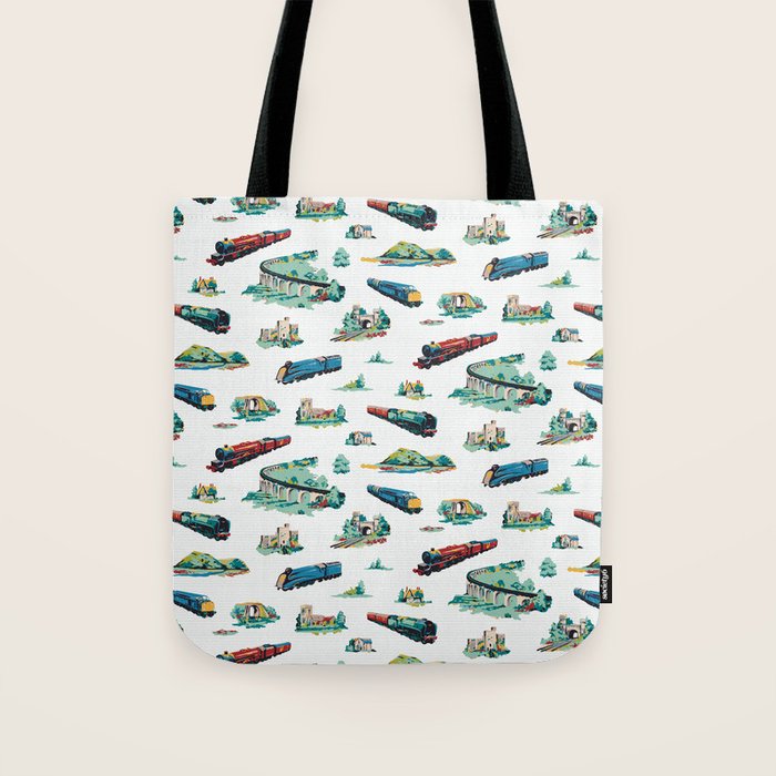 Busy Locomotives - Retro Children's Train Print Tote Bag Gallery Image 1