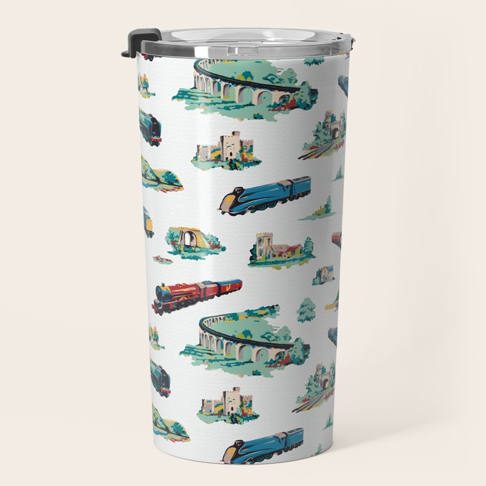 Busy Locomotives - Retro Children's Train Print Travel Mug Gallery Image 3