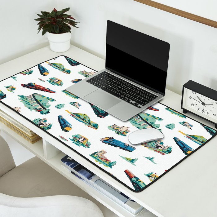 Busy Locomotives - Retro Children's Train Print Desk Mat Gallery Image 2