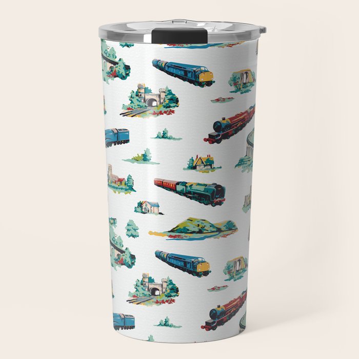 Busy Locomotives - Retro Children's Train Print Travel Mug Gallery Image 1