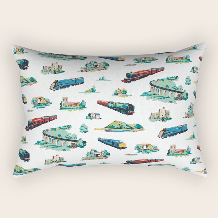 Busy Locomotives - Retro Children's Train Print Rectangular Pillow Gallery Image 2