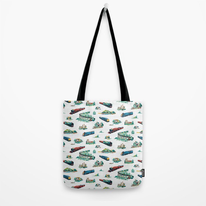 Busy Locomotives - Retro Children's Train Print Tote Bag Gallery Image 2