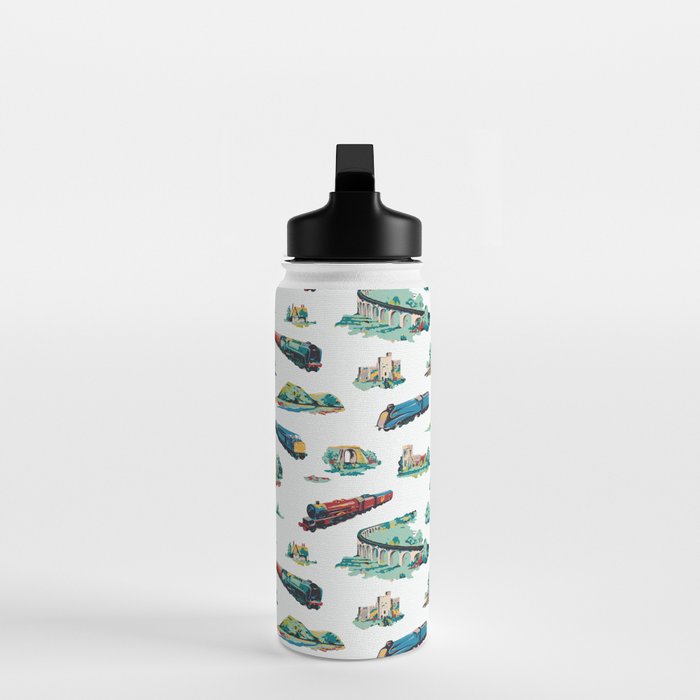 Busy Locomotives - Retro Children's Train Print Water Bottle Gallery Image 3
