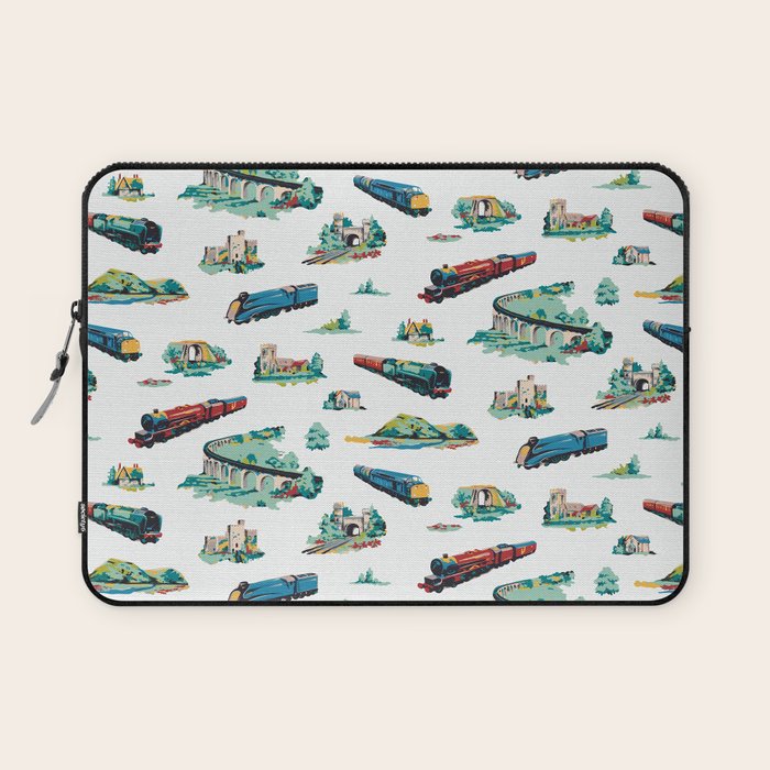 Busy Locomotives - Retro Children's Train Print Laptop Sleeve Gallery Image 1