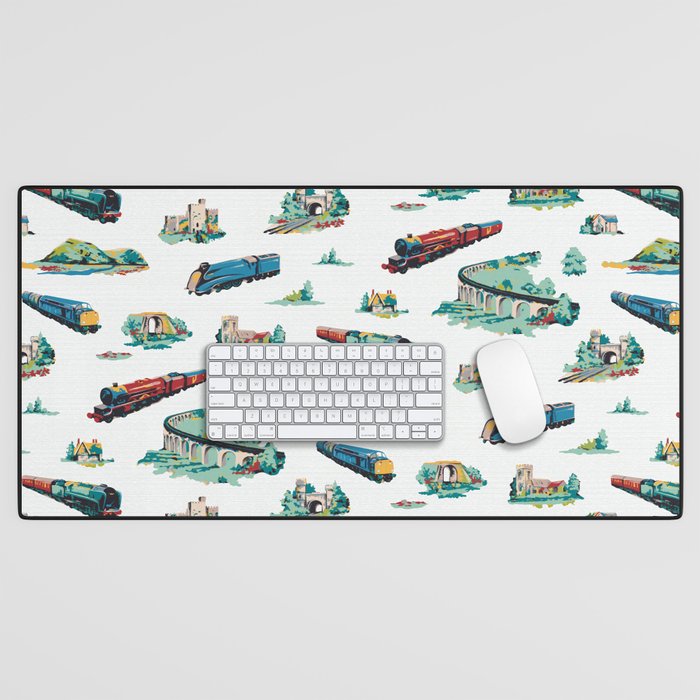 Busy Locomotives - Retro Children's Train Print Desk Mat Gallery Image 1