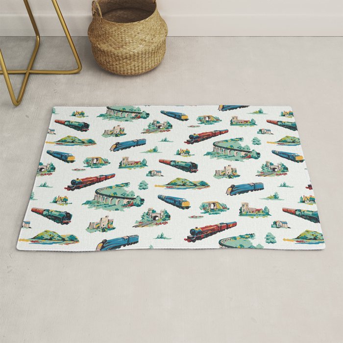 Busy Locomotives - Retro Children's Train Print Rug Gallery Image 1