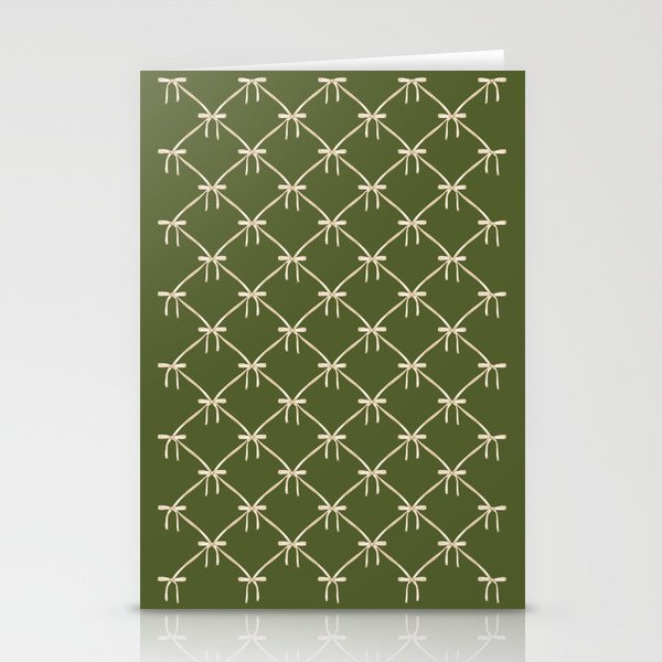 Bows & Ribbons Pattern XXII Dark Olive Green Stationery Card Gallery Image 2