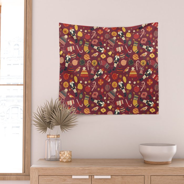 Retro Christmas Ornaments Wall Tapestry Gallery Image 2