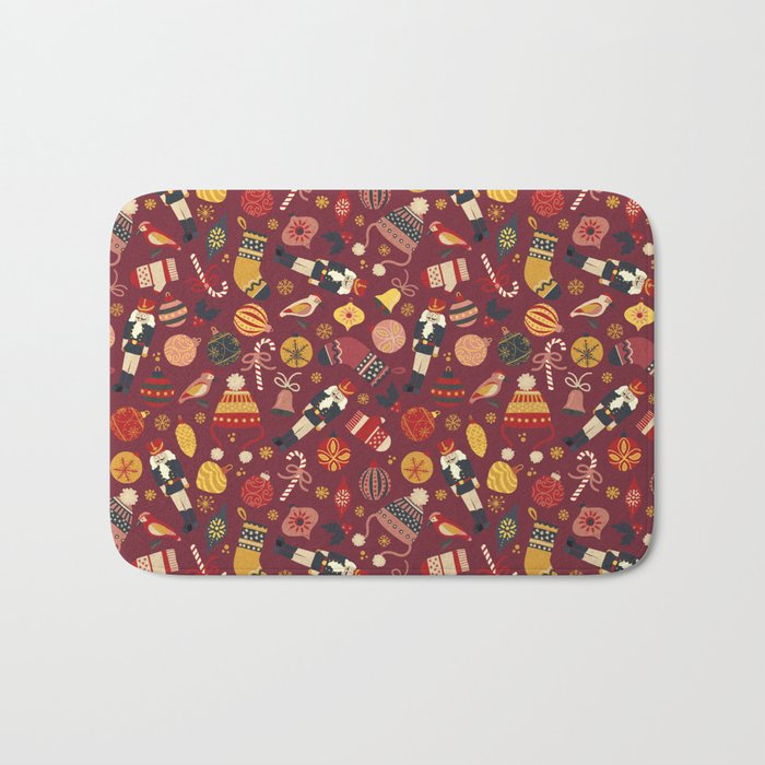 Retro Christmas Ornaments Bath Mat Gallery Image 1