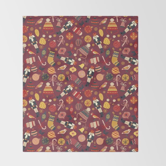 Retro Christmas Ornaments Throw Blanket Gallery Image 2