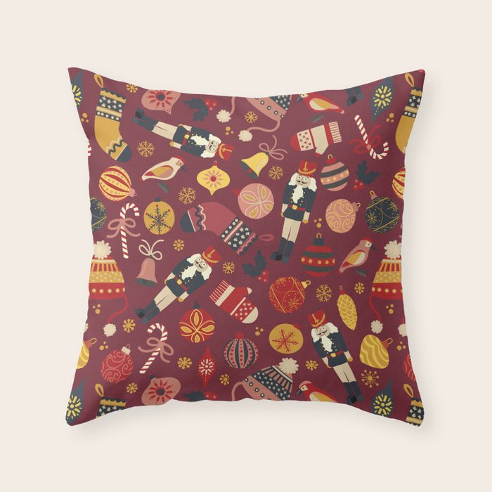Retro Christmas Ornaments Throw Pillow Gallery Image 1