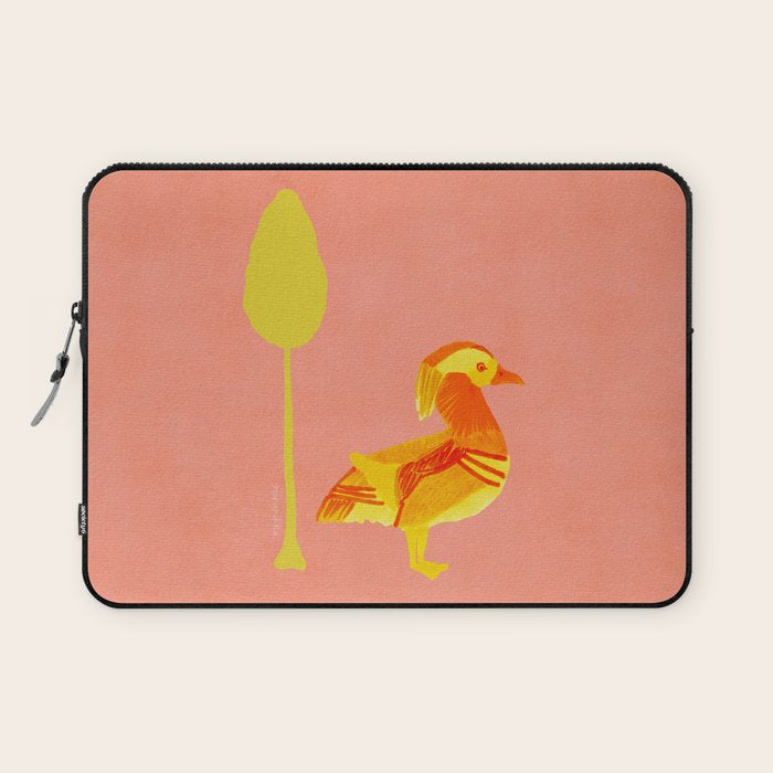 Bird and a Tree - Yellow and Salmon Laptop Sleeve Gallery Image 1