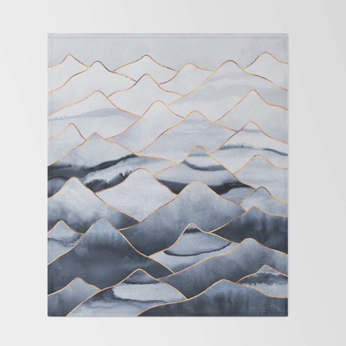 Mountains 2 - Gold Colored Lines Throw Blanket Gallery Image 2