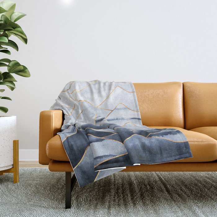 Mountains 2 - Gold Colored Lines Throw Blanket Gallery Image 1