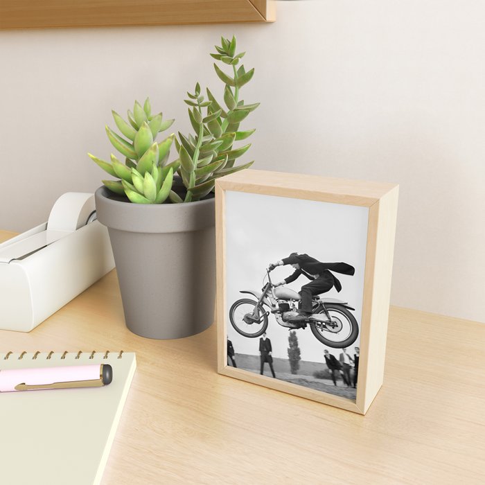 Motorcycle Jumper, Vintage Black and White Old Photo Mini Art Print Gallery Image 2
