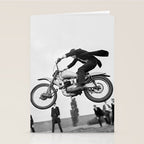 Motorcycle Jumper, Vintage Black and White Old Photo Stationery Card Gallery Image 2