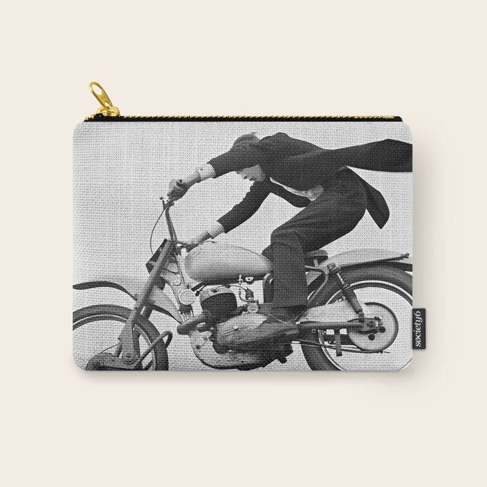 Motorcycle Jumper, Vintage Black and White Old Photo Carry All Pouch Gallery Image 1
