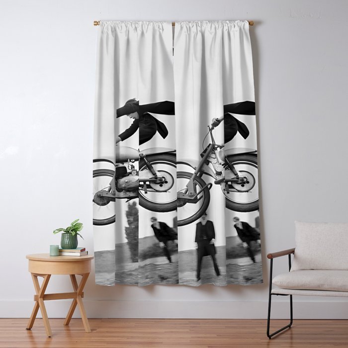 Motorcycle Jumper, Vintage Black and White Old Photo Window Curtain Gallery Image 1