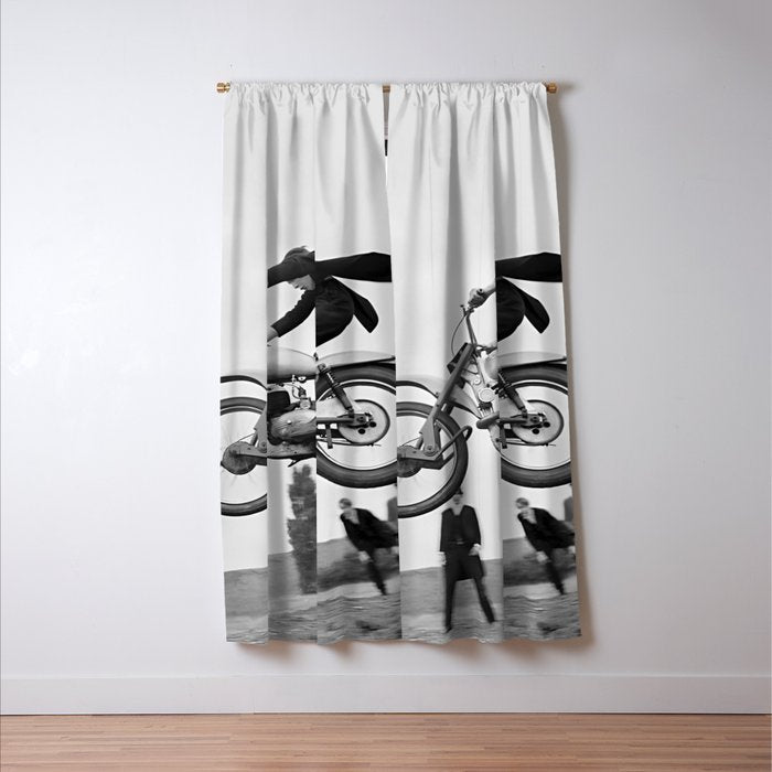 Motorcycle Jumper, Vintage Black and White Old Photo Window Curtain Gallery Image 3
